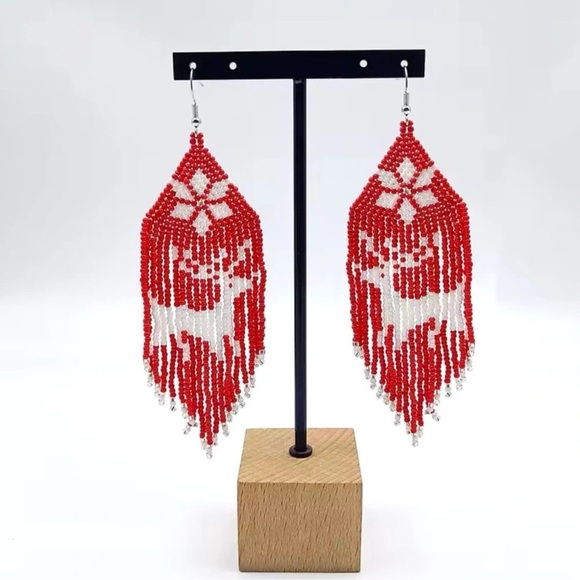 Free People Reindeer Bohemian Tassel Beaded Earrings - Picture 2 of 3